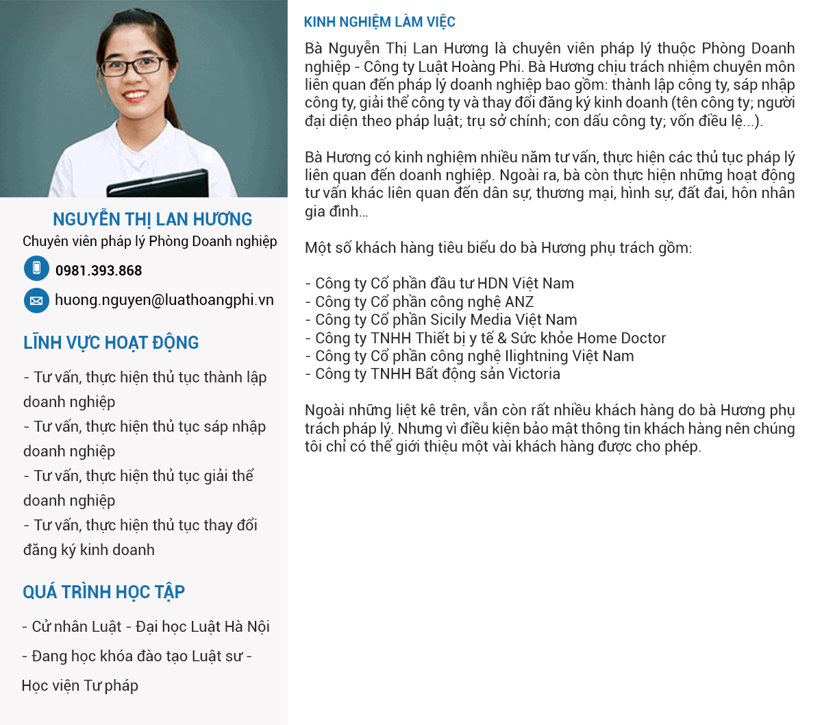 Chuyên Viên Pháp Lý Nguyễn Thị Lan Hương
