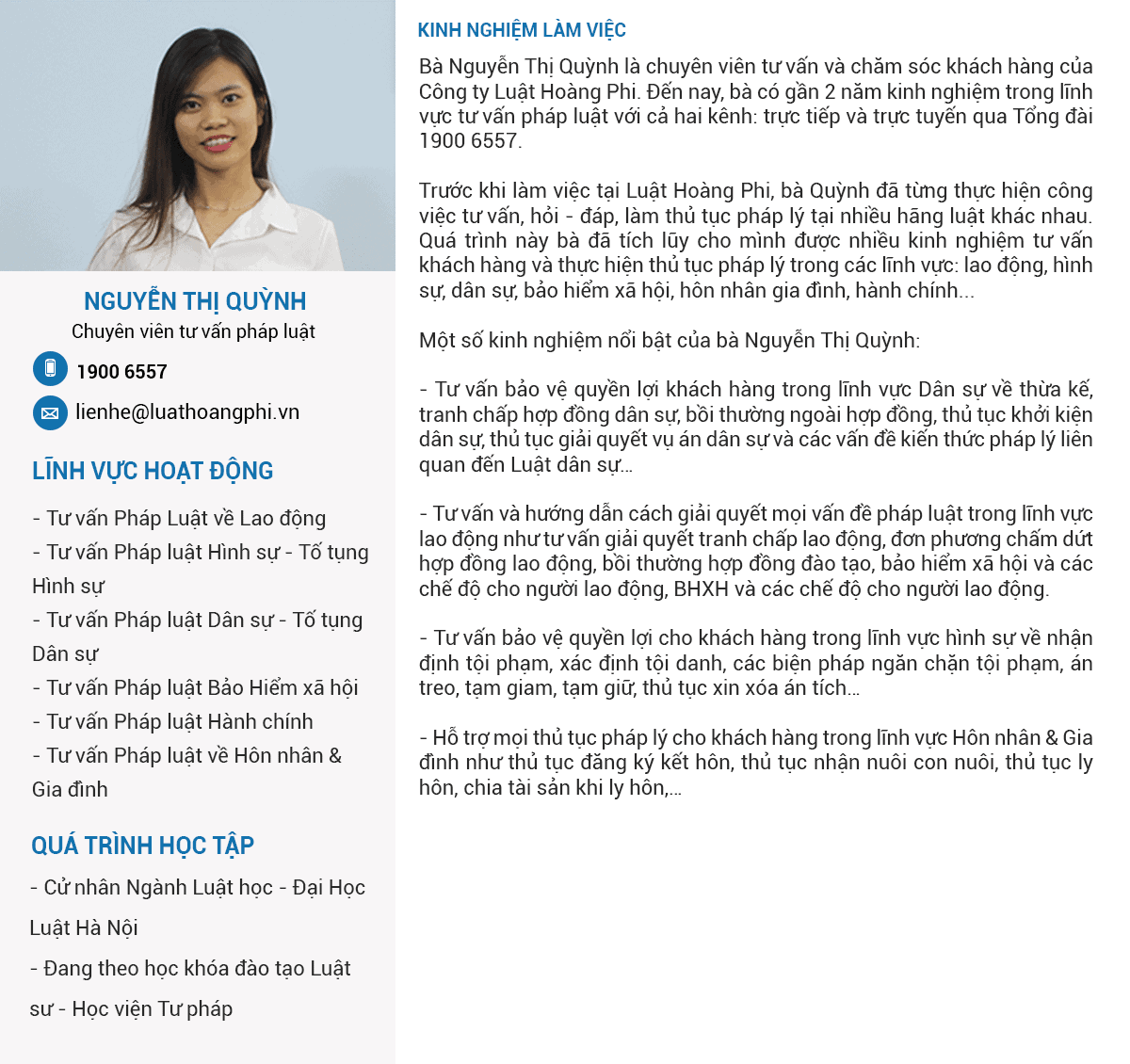 Chuyên Viên Tư Vấn Pháp Luật Nguyễn Thị Quỳnh