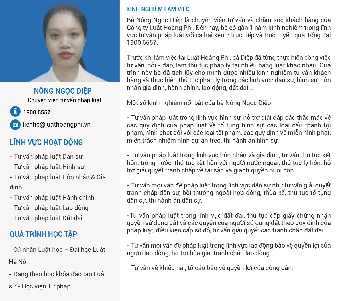 Chuyên Viên Tư Vấn Pháp Luật Nông Ngọc Diệp
